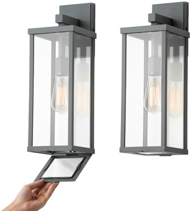 mirrea 18" Classic Outdoor Wall Sconce 1 Light in Matte Gray Rectangular Metal Frame and Clear Glass Shade Waterproof Porch Light Patio Light Pack of 2 by mirrea