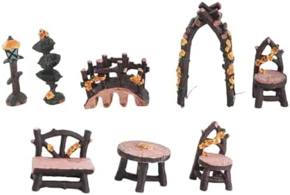 Jiawu Fairy Garden Accessories Set Miniature Table and Chairs 8 PCS for Home Micro Landscape Decoration Resin Material - Image 3