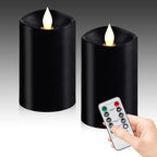 Black Flameless LED Candles - 3" x 5" Real Wax, Battery Operated with Remote Timer, 3D Flickering, Lasts 600+ Hours, Halloween & Christmas Deco (Black, 3"*5"-2pcs) by WOOCODOWE