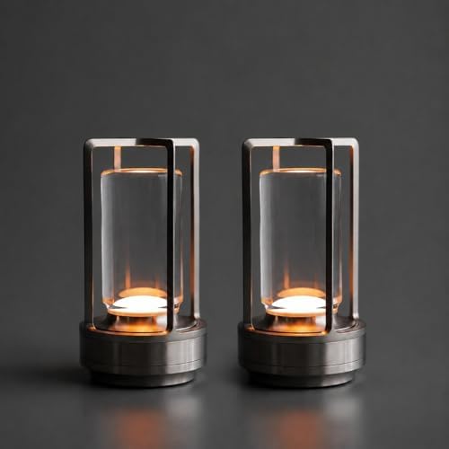 2 Pack Cordless Table Lamps, Rechargeable LED Decorative Lamp with Touch Control, 3 Color Modes & Stepless Dimming, 4200mAh Battery Powered Lamp for Bedroom/Bar/Kitchen/Outdoor, Gift for Home Décor by PIKAFOX