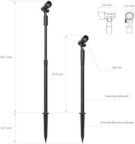 Malibu Low Voltage Spotlight 4W LED Telescopic Spot Light 12V Outdoor Oil Bronze Landscape Lighting 66 Lumen 2700K Warm White Metal Flood Light with Stake and Connector for Garden, Patio, Lawn - Image 6
