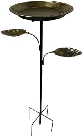 Metal Bird Bath Bow with 2 Set Bird Feeder for Outdoors, Freestanding Stake Design, Iron Craft, Landscape Decor for Backyard(Antique Bronze) by Unknown