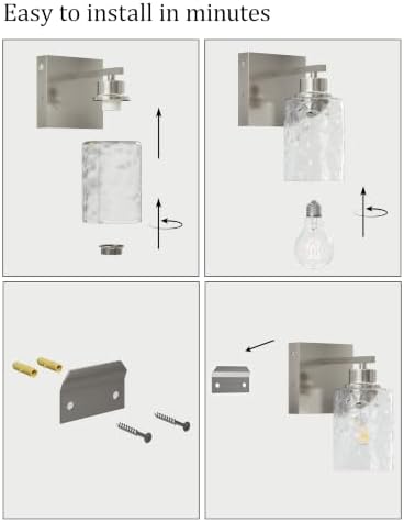 Hammered Glass Wireless Battery Operated Wall Sconces Set of Two Nickel - Image 6