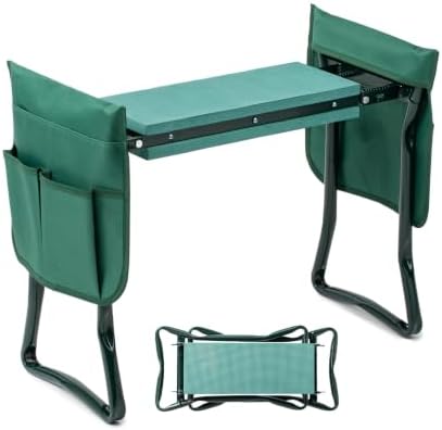 Garden Kneeler and Seat, Foldable Kneeling Stool with Thicker EVA Foam Pad, Heavy Duty Bench with Tool Pouch, Gifts for Outdoor Gardening, Fishing, Green, Arbor Day Gift by Unknown