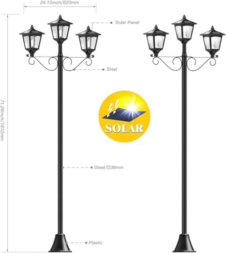 72 Inch Solar Lamp Post Light Outdoor, Triple Head Waterproof LED for Driveway Garden Patio Yard Pathway - Image 6