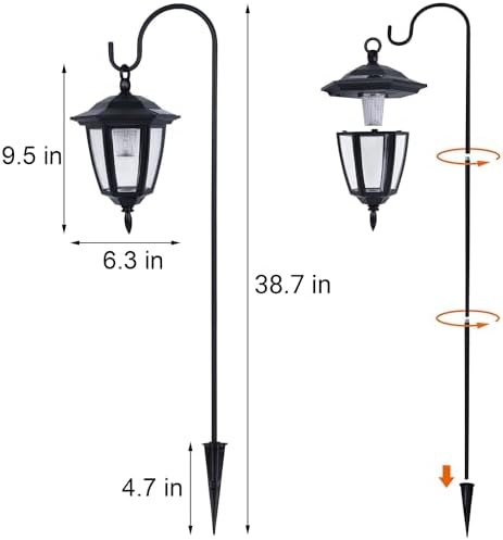 Dynaming 6 Pack Solar Hanging Lights Outdoor, Solar Powered Garden Decorative Lanterns with 6 x 38 Inch Shepherd Hooks, Waterproof Landscape Lighting for Lawn Patio Yard Pathway Driveway, Warm White - Image 3