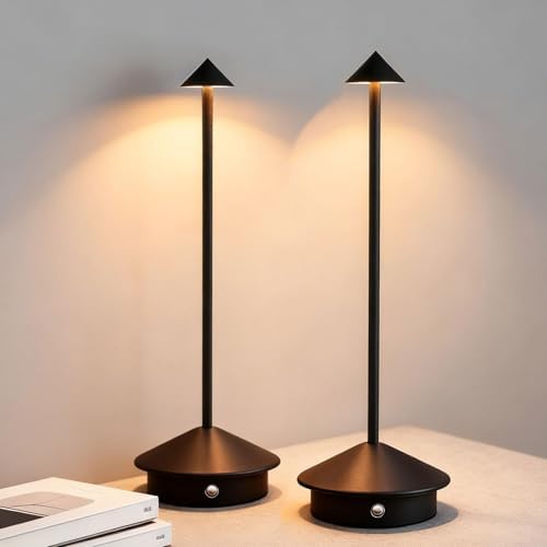 2 Pack Cordless LED Table Lamp, Rechargeable 5200mAH Battery Operated Lamp for Decor, 3 Color Stepless Dimming Desk Lamps, for Restaurant, Bedroom, Outdoor Camping, Coffee Shop, Night Light by Unknown