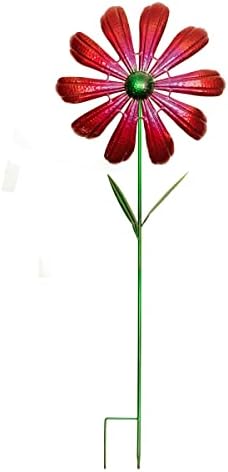 Red Flower Metal Wind Weather Spinners Kinetic Garden Sculpture 3D Yard Art Windmill Stake Patio Decor by Unknown
