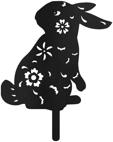 Floral Rabbit Metal Garden Stake Decorative, Elegant Floral Cutout Design Silhouette Statues for Yard Art, Outside, Patio, Outdoor Decor, Garden Decorations, Lawn Ornaments - 20" Black - Image 2