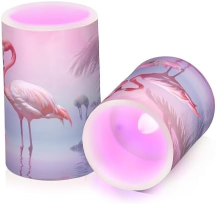 YETTASBIN Flamingo Flameless Candles with Remote Control and Timer, Adjustable Brightness Long Lasting Battery Operated LED Pillar Candles for Indoor Outdoor Party Home Decor, 2 Pack - Image 2
