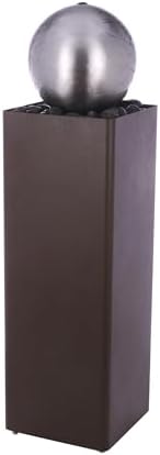 Alpine Corporation CPS188 Indoor Outdoor Modern Metal Orb Water Floor Fountain with River Rock Stone for Patio, Garden and Living Room, 37" H, Brown by Unknown