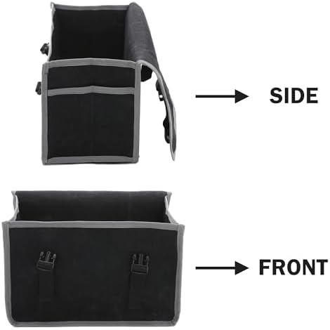 Tool Organizer Bag | 1 Large Pocket Storage Pouch & 2 Side Pockets & Canvas Handle, Heavy Duty 16oz Waxed Canvas Tote Bag, Reusable Tool Carrier for Hand Tools - 11.5"L x 6"W x 7.5"H - Black - Image 5