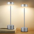 2 Pack LED Cordless Table Lamp Rechargeable, 5000mAh Portable Battery Operated LED Desk Lamp, 3 Color Dimmable Table Light for Reading/Home Office/Dining/Nightstand for Home Décor – Silver by Gkeiten