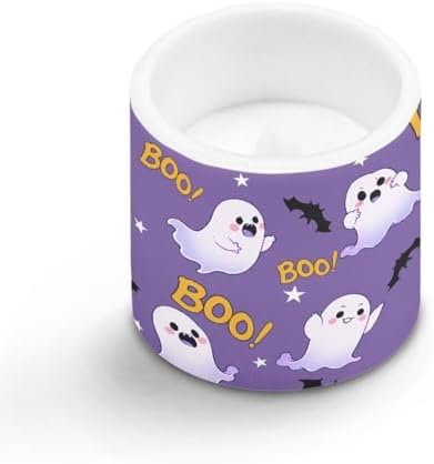 Halloween Ghost Bat Print Battery Operated Flameless Candles with Remote and Timer Flameless LED Pillar Candles for Banquet Party Home Decorations 4 Pack Tea Lights Bulk - Image 2