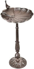 Sungmor Antique Shell-Shape Cast Iron Bird Bath 21in Tall Stand by Sungmor