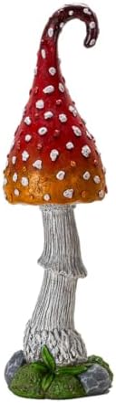 Pacific Giftware Whimsical Garden Toadstool Mushroom Statue with Red and Orange Curled Cap Resin Decor for Fairy Garden Landscaping or Outdoor Display 27.56" Tall by PacificGiftware