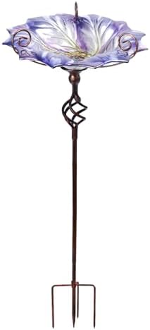 VCUTEKA Glass Outdoor Bird Bath Bird Feeder with Metal Stake Garden Decor by VCUTEKA