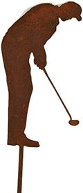 Hobby and Leisure Style Rustic or Powder Coated Metal Garden Stake or Stand (Small Golfer 24" Tall Including Stake, Naturally Rusted) by Handmade
