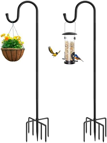 ANIDEER 84" Shepherds Hooks for Outdoor, Heavy Duty Garden Bird Feeder Pole Hanging Bird Feeder, Solar Light Lanterns, Outdoor Plant Hanger Hook with 7 Base Prongs, 2 Packs by Anideer