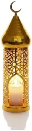Hang or Display Moroccan-Style Metal Lantern with Gold Finish for Ambient Candle Lighting by Unknown