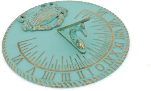 Brass 10" Dia Vintage Sun Dial Verdigris Finish Garden or Lawn Clock Beach Theme Fish Dial and Crab Plaque Patio Outdoor Compass Sundials for Yards - Image 5