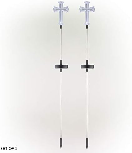 Alpine Corporation 34" Tall Outdoor Solar Powered Cross Pathway Light Stakes (Set of 2) - Image 3