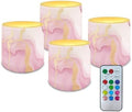 4Pcs Pink Marble Battery Operated Flameless Candles with Color Changing Timer Remote Control Flickering LED Candles for Indoor Outdoor Wedding Living Room Home Decorations by Merkmak