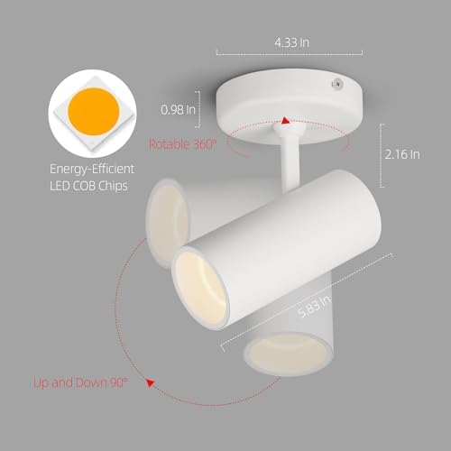Aisilan LED Modern Directional Dimmable Spotlight Adjustable 90 Degrees Anti Glare Ceiling Spot Light for Indoor Foyer Living Room Warm White White 9W CREE COB CRI 97 - Image 2