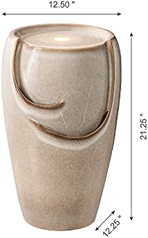 Glitzhome 21.25" H Ceramic Vase Outdoor Water Fountain Tall Patio Garden Water Fountain with LED Light and Submersible Pump Yard Art Decor, Sand Beige - Image 4