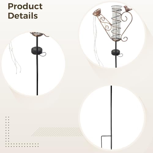 Solar Watering Can Lights, Iron Kettle Rain Gauge with Bird Accent, 6 in Glass Tube, LED String Lights, Rustproof Metal, Easy to Install Patio Yard Decor Statue, 36 x 8.5 x 2 in - Image 4