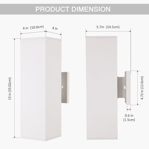 Cerdeco 13" White Square Modern Outdoor Wall Light Exterior Wall Sconce - Image 5