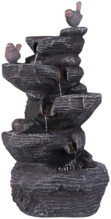 Cascading Rock Water Fountain with LED Lights – Resin Stone by Unknown