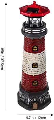 DOITOOL Solar Rotating Lighthouse Outdoor Lantern Garden Decor Resin Street Light - Red - Image 3
