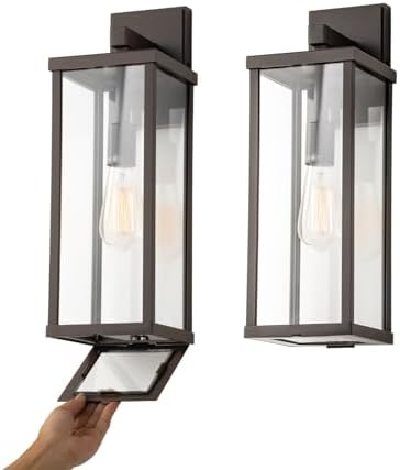 mirrea 18" Classic Outdoor Wall Sconce 1 Light in Oil Rubbed Bronze Rectangular Metal Frame and Clear Glass Shade Waterproof Porch Light Patio Light Pack of 2 by mirrea