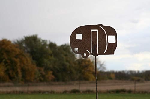 Hobby and Leisure Style Rustic or Powder Coated Metal Garden Stake or Stand (Small RV Teardrop Camper 21" Tall Including Stake, Naturally Rusted) - Image 7