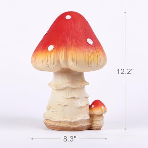 Mushroom Decor Fairy Garden Accessories - Outdoor Garden Decor Mushrooms Ornament for Garden Decoration Garden Gnome's Favorite Mushroom Statues (12.2” Red) - Image 5