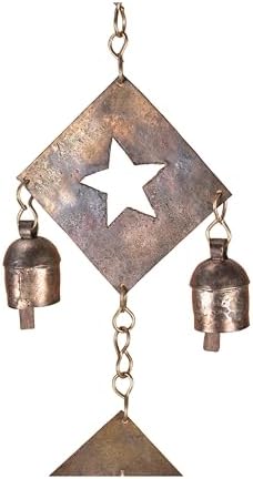 Rustic Metal Wind Chime – Triple Diamond Star Cutouts with Bells – Bronze Outdoor Garden Decor – Wind Chimes for Outside, Porch, Yard, Balcony, Memorial or Garden Gift 19 x 4.5 Inch - Image 3
