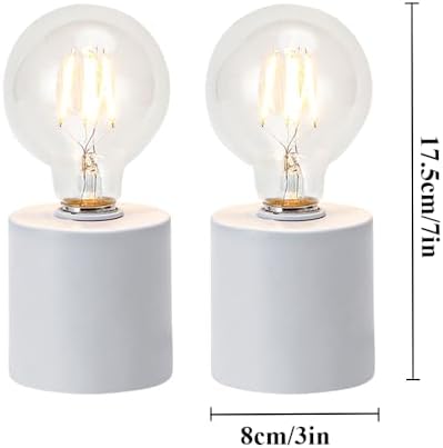 JHY DESIGN Set of 2 White Table Lamp Battery Powered 7" Tall Cordless Lamp Light with Edison Style Bulb Battery Operated Great for Living Room Bedroom Weddings Parties Patio Events - Image 2