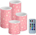 4 Pack Flameless Candles with Remote for Valentines Day LED Candles with Timer Hearts Pink Elictric Pillar Tealights Flickering Battery Operated for Patio Porch Home Decor by Merkmak