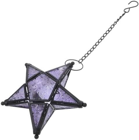 Xmas Star Glass Hanging Lantern Decorative Candle Holder Purple by GRADENEVE