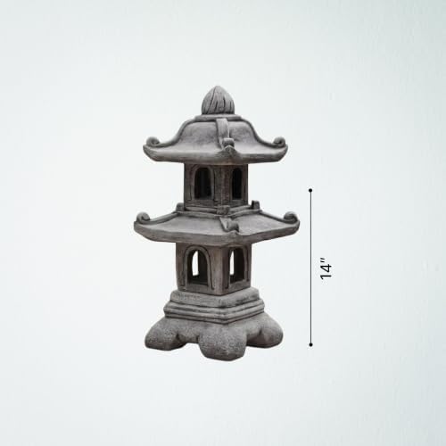 OLOMA Japanese Two Levels Concrete Garden Lantern Cement Pagoda Handcrafted Statue Outdoor Asian Zen Decor Stone Weather Proof Ornament Meditation Space Accent - Image 5