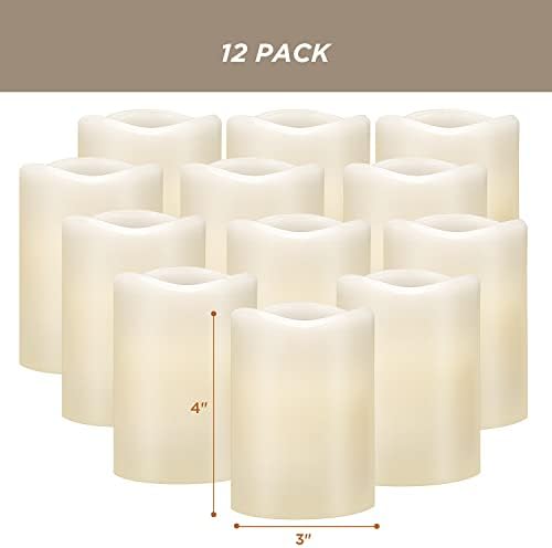 Hausware Flameless Candles Battery Operated Candles Set of 12 (D: 3" x H: 4") Real Wax Pillar Flickering Candles LED Flameless Candles with Remote and Timer Control (Ivory Color) - Image 7