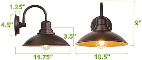 GOLDHILL 10.5" Bronze Gooseneck Metal Outdoor Barn Light 2-Pack, Powder Coated Anti-Rust Farmhouse Exterior Wall Sconce with Gold Interior, Wet Location Rated for Porch, Garage, Bathroom Vanity - Image 6