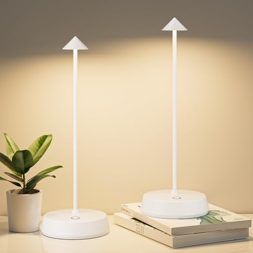 Cordless Table Lamp Rechargeable, Battery Operated 6000mAh Desk Lamp Touch Dimmable Lamp Outdoor Waterproof Portable Wireless Table Light, Small Table Lamp for Restaurant Bar/Outdoor(White-2PC) by JICAI