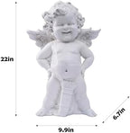 Garden Cupid Angel Statue with Wings 22in, Vintage Distressed Finish White Cherub Figurine, Outdoor Indoor Decorative Sculpture Waterproof & Sun-Resistant - Image 2