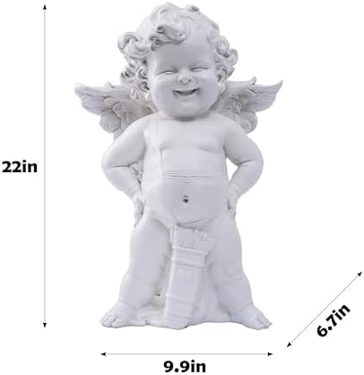 Garden Cupid Angel Statue with Wings 22in, Vintage Distressed Finish White Cherub Figurine, Outdoor Indoor Decorative Sculpture Waterproof & Sun-Resistant - Image 2