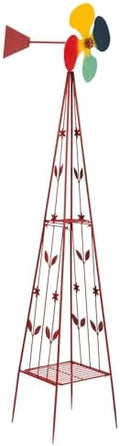 Outvita 8FT Ornamental Windmill for Yard, Heavy Duty Durable Metal Weather Vane Garden Decoration Weather Resistant for Garden, Farm, Seaside (6.2ft-red) by Outvita