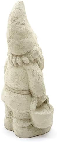 Garden Gnome with Bucket: Solid Durable Stone Statue with Vintage Texture. Sealed for Outdoors. Handcrafted USA. (Classic/White) - Image 4