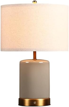 O’Bright Dune - Battery Powered Table Lamp, Rechargeable Cordless Ceramic Lamp, Full-Size 19.5 Inch Height, Dimmable, Smart Safety Protection, Type-C Fast Charging, LED Bulb Included, Stone Grey by OBright