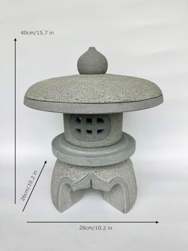15.7-inches Green Sandstone Pagoda Lantern Garden Statue Outdoor, Garden Landscape Decorative Lamp Ornament for Balcony, Patio, Porch Lawn Decoration (Style 4) - Image 5